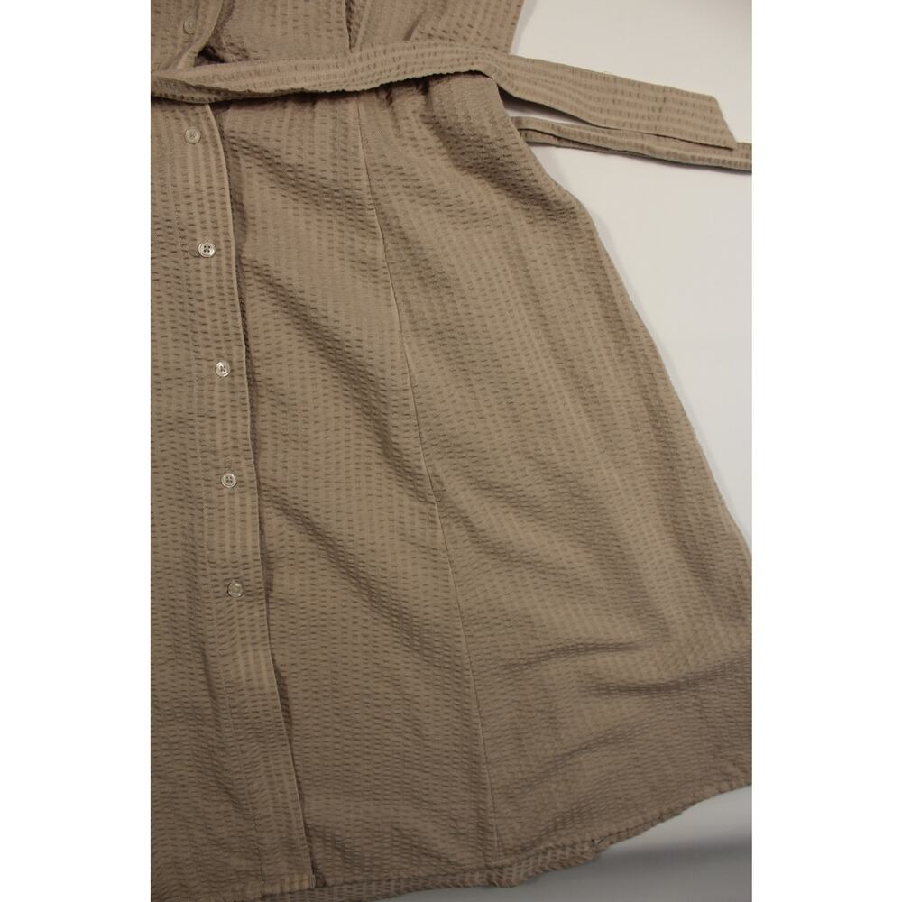 Chaps Women's Cream Seersucker Belted Shirt Dress Size 12 Short Sleeve - Picture 11 of 13